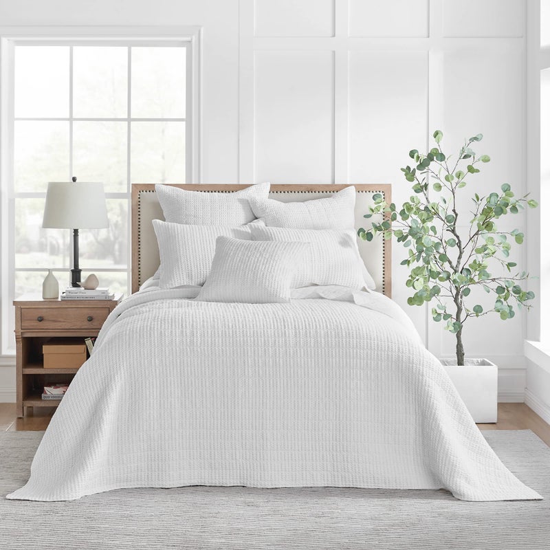 Levtex Home Levtex Home  Mills Waffle  King Quilted Bedspread Set  Bright White Cotton Waffle  Bedspread Size 120 x 104in Sham Size 36 x 20in 