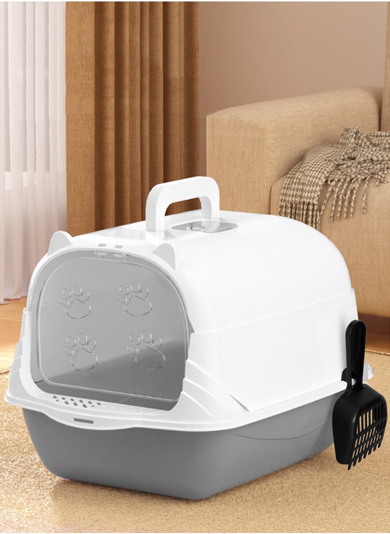 URbazaar - Enclosed Cat Litter Boxes Plastic Cat Litter Box with Lid and Door Closed Anti-Splshing Standard Kitten Toilet with Sifting Pedal and Litter Scoop for Kitty - Image 1