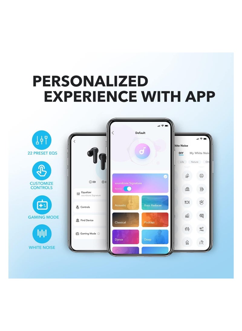 سماعات أذن Soundcore من Anker R50i True Wireless مقاس 10 مم مع صوت جهير كبير، وبلوتوث 5.3، ووقت تشغيل 30 ساعة، ومقاومة للماء IPX5، ومكالمات واضحة بتقنية الذكاء الاصطناعي مع 2 ميكروفون، و22 مُعادل صوت مُسبق عبر التطبيق باللون الأسود - Image 4