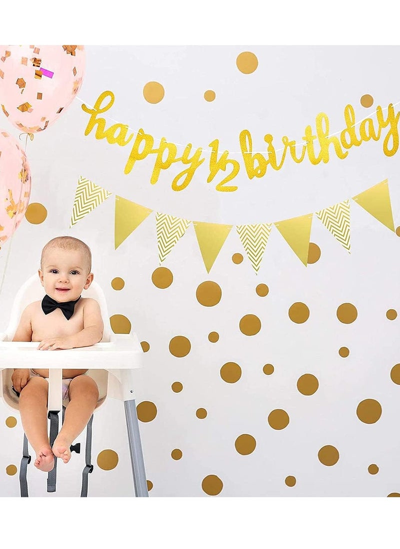 كيلا - لافتة عيد ميلاد لمدة 6 أشهر، لافتة عيد ميلاد سعيد لمدة نصف عام، لافتة علم مثلثة لامعة لنصف عام من عمر الطفل، لتزيين حفلات أعياد الميلاد وحفلات استقبال المولود لمدة نصف عام - Image 1