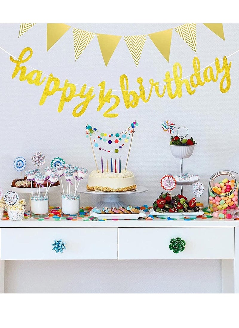 كيلا - لافتة عيد ميلاد لمدة 6 أشهر، لافتة عيد ميلاد سعيد لمدة نصف عام، لافتة علم مثلثة لامعة لنصف عام من عمر الطفل، لتزيين حفلات أعياد الميلاد وحفلات استقبال المولود لمدة نصف عام - Image 1