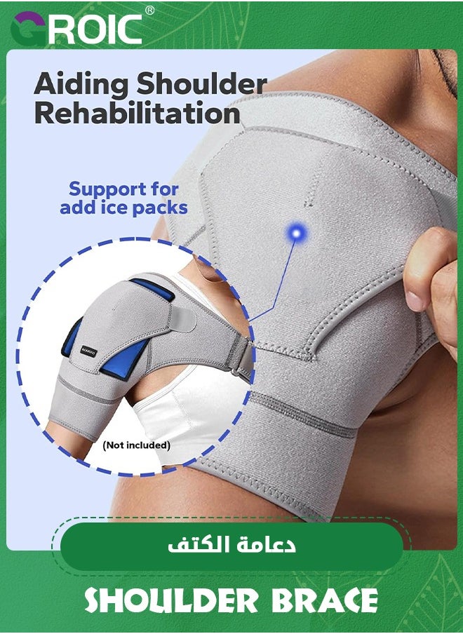 GROIC - Shoulder Brace, Rotator Cuff Support Brace with Ice Pack Insertion Capability, Pressure for Preventing Strains and Dislocation, Alleviating Shoulder Pain, Adjustable Fit for Men and Women - Image 1