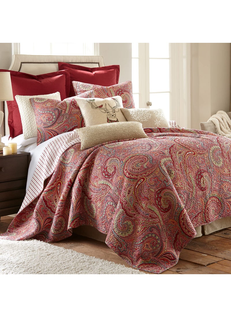 Levtex Home Levtex Home  Spruce Red Quilt Set  FullQueen Quilt 88x92in  Two Standard Pillow Shams 26x20in  Paisley Pattern in Burgundy Red Tan Grey  Reversible  Cotton 