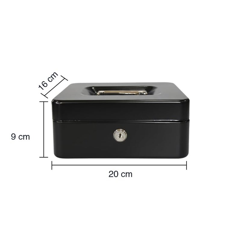 oddpod™ DL Metal Cash Box & Jewelry Safe Locker with Plastic Coin Tray & Key Lock - Medium (Black) - Image 3