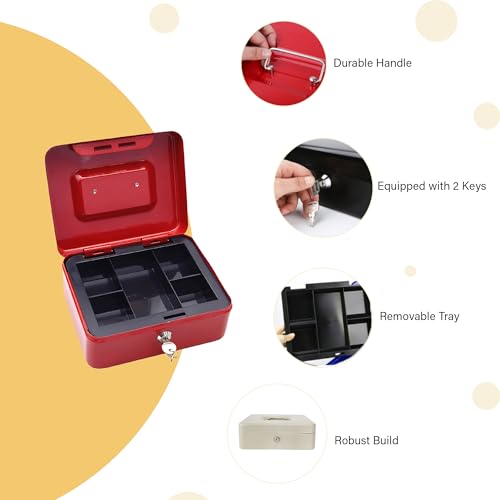 oddpod™ DL Metal Cash Box & Jewelry Safe Locker with Plastic Coin Tray & Key Lock - Medium (Black) - Image 4