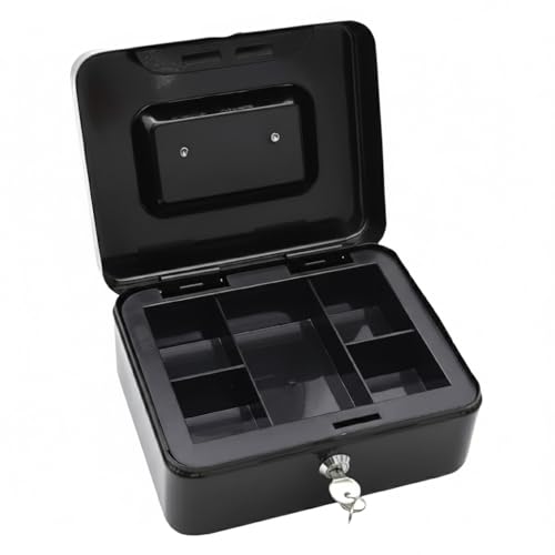 oddpod™ DL Metal Cash Box & Jewelry Safe Locker with Plastic Coin Tray & Key Lock - Medium (Black) - Image 1