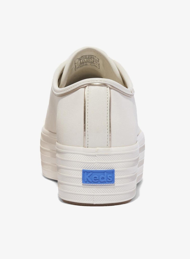 Keds Women's Triple Up Leather Piping Casual Sneaker White - Image 2