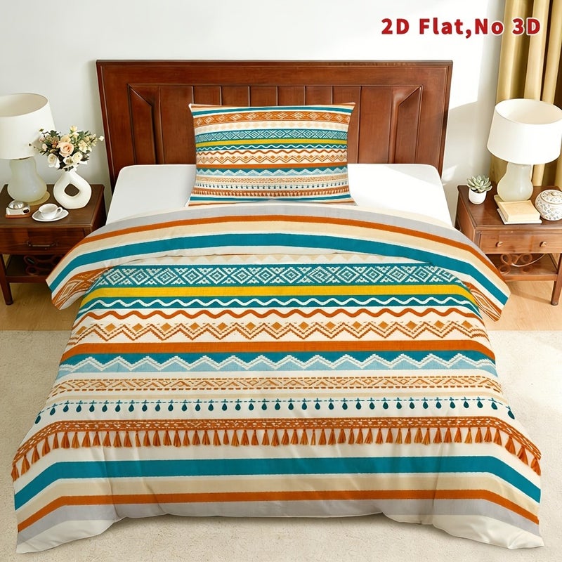 2D Flat 2/3pcs Bohemian Duvet Cover Set Available in Queen, King, And Full Sizes. This Bohemian Bedding Features a Stylish And Breathable Design, Including a Soft Printed Duvet Cover And 1 Or 2 Pillowcases. Perfect for Spring - Image 1