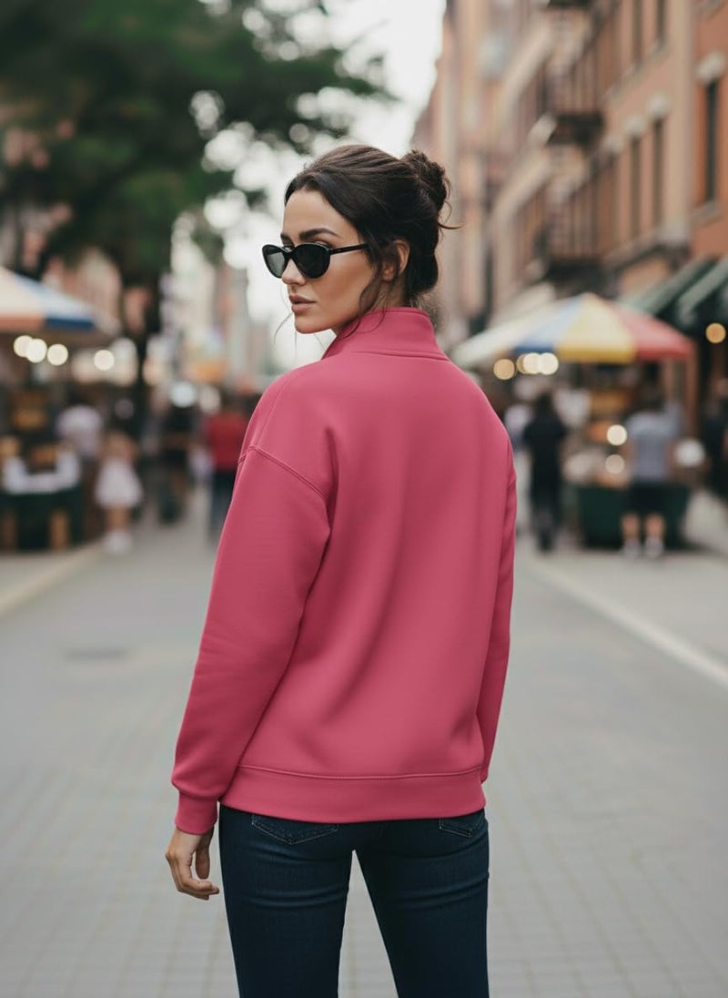 Mack Jonney Women’s Fleece Half-Zip Pink Color High Neck Sweatshirt | Warm & Stylish Winter Wear -JM.4422 - Image 3