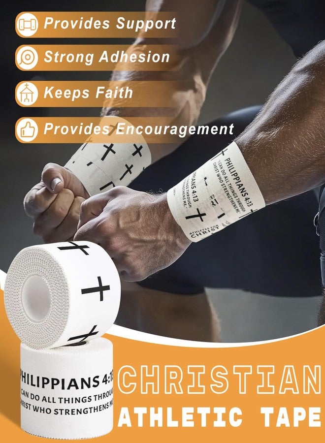 Yigney 4 Pack Christian Athletic Tapes Religious Sport Tape Bible Verse Wrist Tape Cross White Tape for Sports Gymnastics Tennis 2IN X 23FT - Image 4