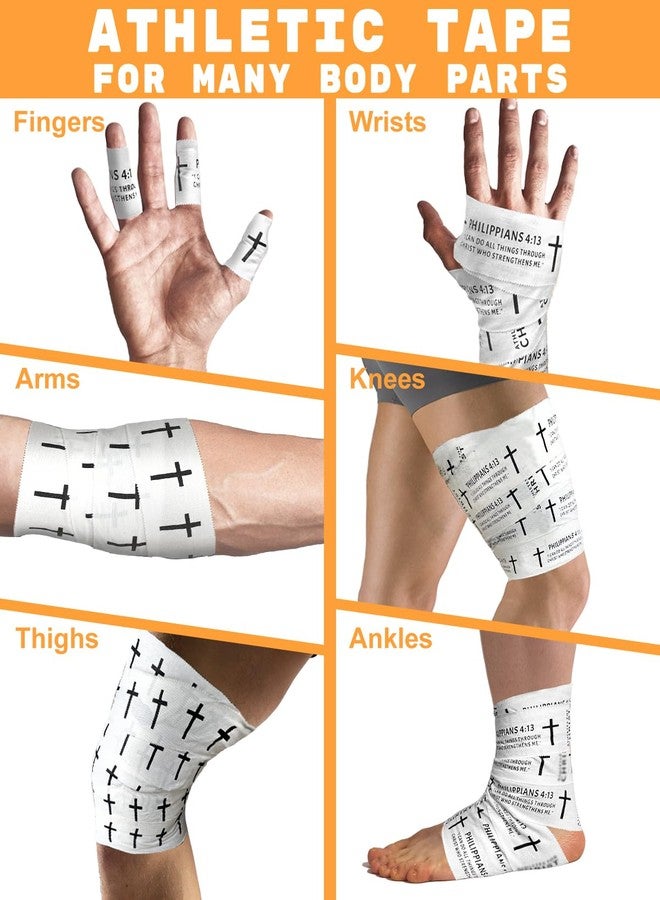 Yigney 4 Pack Christian Athletic Tapes Religious Sport Tape Bible Verse Wrist Tape Cross White Tape for Sports Gymnastics Tennis 2IN X 23FT - Image 5