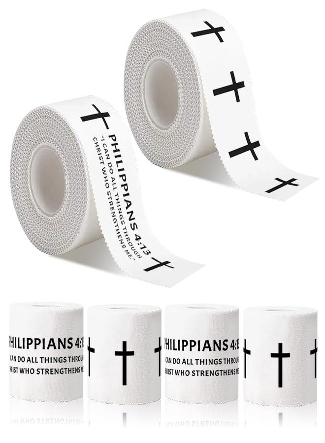 Yigney 4 Pack Christian Athletic Tapes Religious Sport Tape Bible Verse Wrist Tape Cross White Tape for Sports Gymnastics Tennis 2IN X 23FT - Image 1