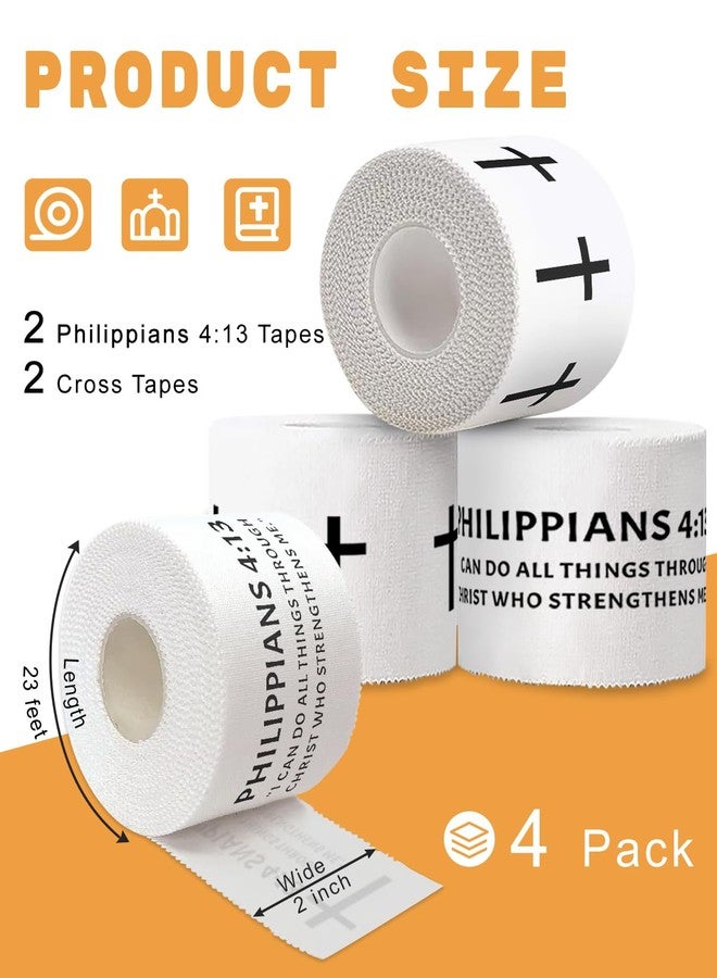 Yigney 4 Pack Christian Athletic Tapes Religious Sport Tape Bible Verse Wrist Tape Cross White Tape for Sports Gymnastics Tennis 2IN X 23FT - Image 2