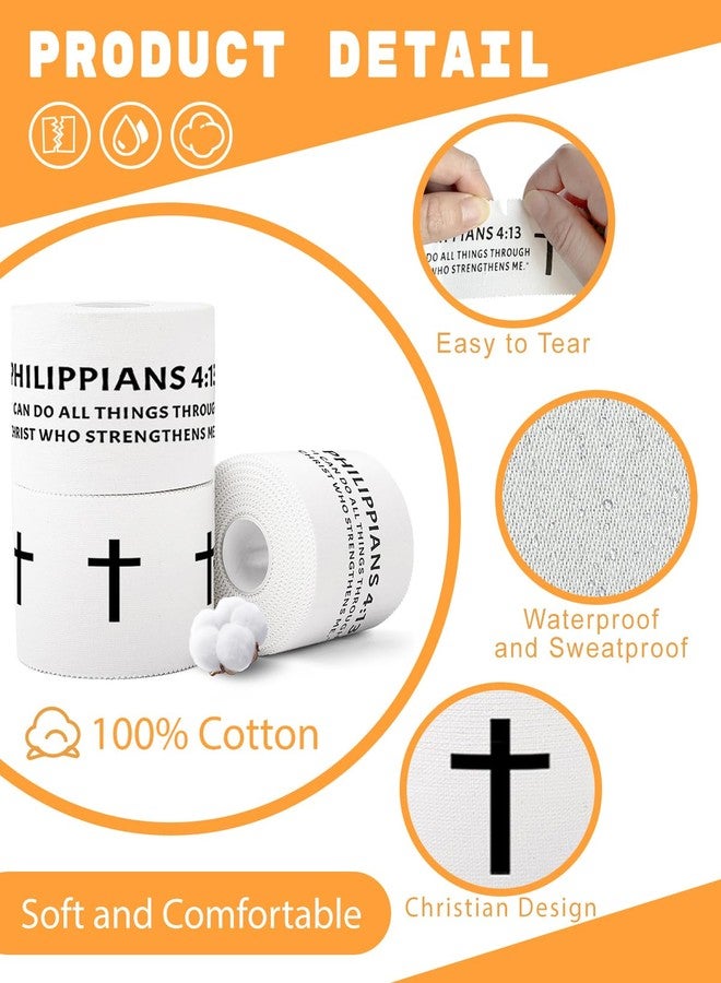 Yigney 4 Pack Christian Athletic Tapes Religious Sport Tape Bible Verse Wrist Tape Cross White Tape for Sports Gymnastics Tennis 2IN X 23FT - Image 3
