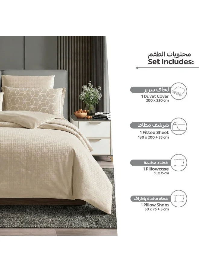 Donetella 180 X 200 Cm Geometric Duvet Set, Queen Size Fits 180x200 cm - 4-Pcs Bed Set, Brushed Microfiber Fabric - 1 Duvet Cover, 1 Fitted Sheet, 1 Pillow Shams, 1 Pillowcases (Filler Not Included)  | Best Price UAE