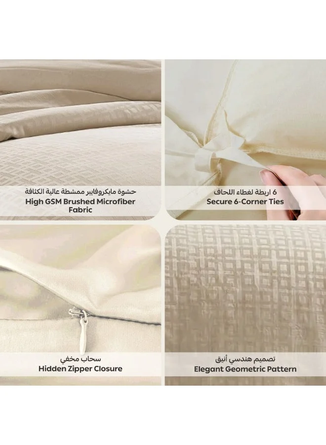Donetella 180 X 200 Cm Geometric Duvet Set, Queen Size Fits 180x200 cm - 4-Pcs Bed Set, Brushed Microfiber Fabric - 1 Duvet Cover, 1 Fitted Sheet, 1 Pillow Shams, 1 Pillowcases (Filler Not Included)  | Best Price UAE