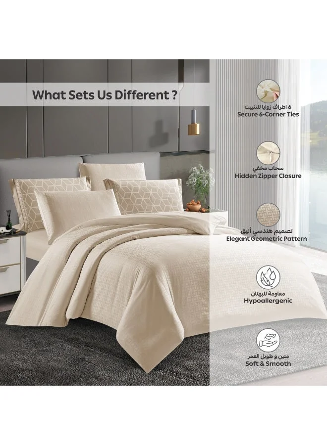 Donetella 180 X 200 Cm Geometric Duvet Set, Queen Size Fits 180x200 cm - 4-Pcs Bed Set, Brushed Microfiber Fabric - 1 Duvet Cover, 1 Fitted Sheet, 1 Pillow Shams, 1 Pillowcases (Filler Not Included)  | Best Price UAE
