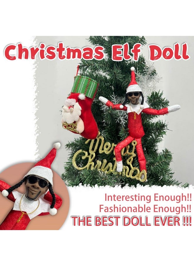 HENGBANG - Christmas Elf Plush Doll,Handmade Elf Doll Hip Hop Doll,Christmas Party Holiday Home Festival Decoration (Red) - Image 1