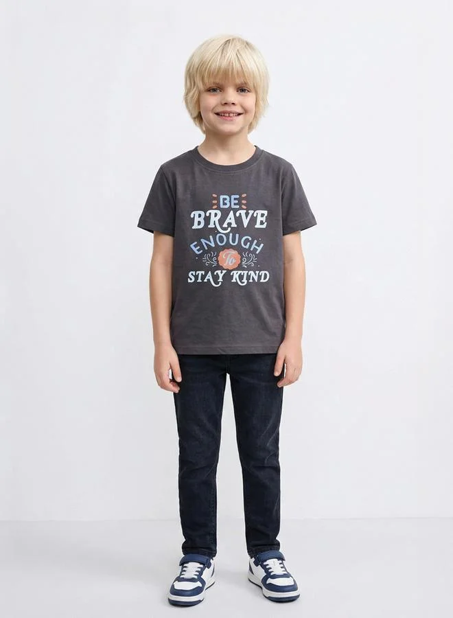 Take Two  Boys Charcoal Graphic Print Regular Fit T-Shirt By Juniorloom for Men | Best Price UAE