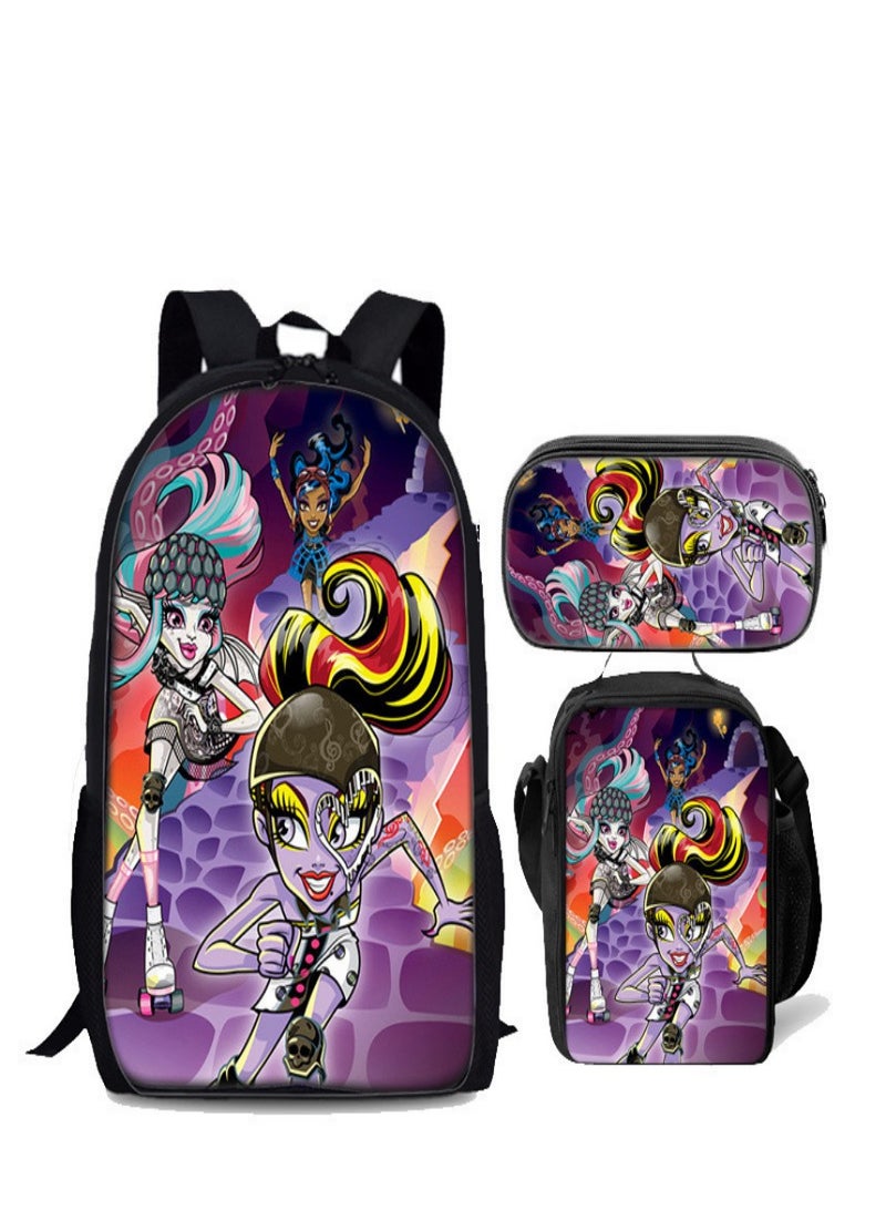MONSTER HIGH Monster High Children Backpack Schoolbag Teen Student School Book bag with Lunch Box Pen Case 3 in 1 for Kids