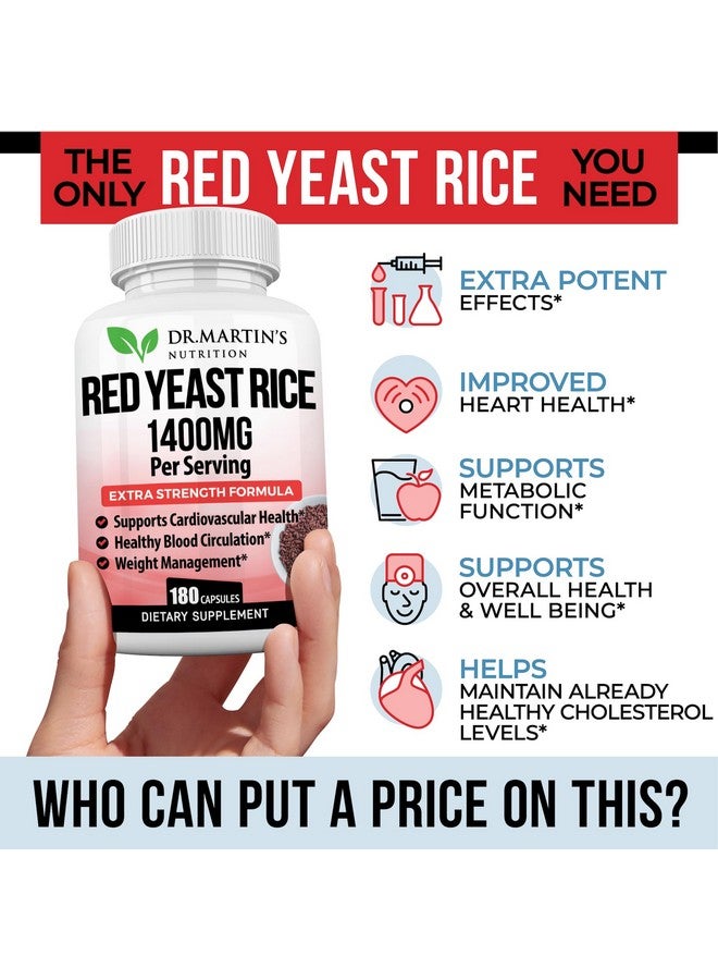 DR. MARTIN'S NUTRITION Red Yeast Rice Extract 1400mg Supplement 180 Count | Maintain Healthy Cholesterol Levels | Supports Cardiovascular & Blood Circulation For Healthy Heart, Digestion, Weight Management & Overall Health - Image 3