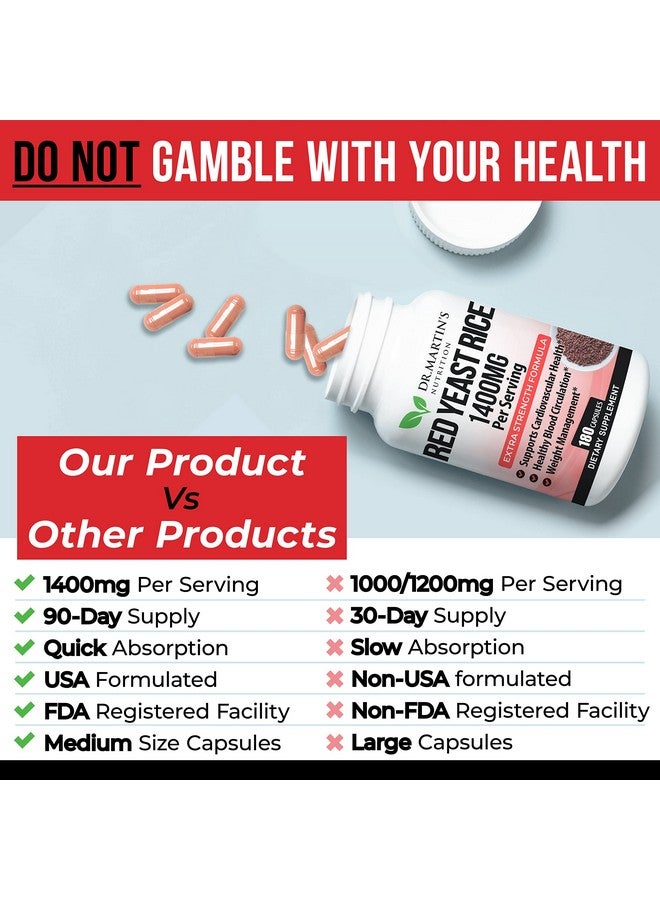 DR. MARTIN'S NUTRITION Red Yeast Rice Extract 1400mg Supplement 180 Count | Maintain Healthy Cholesterol Levels | Supports Cardiovascular & Blood Circulation For Healthy Heart, Digestion, Weight Management & Overall Health - Image 5