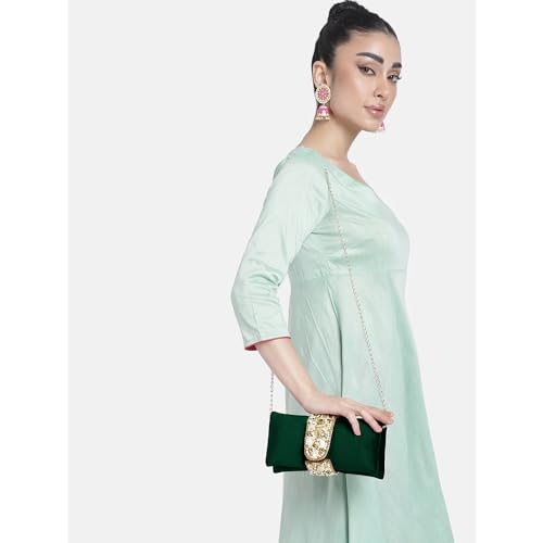 Peora Green Clutch Purses for Women Handmade Evening Sling Handbag Stylish Bridal Fashion Clutch Bag for Girls (C01GRN) - Image 4