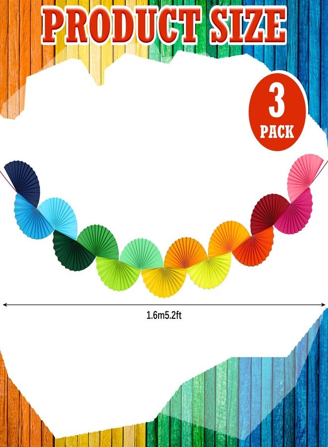 Weekgrat 3 Pack Wedding Paper Fans Garland 15.6ft Colorful Background Ceiling Hanging Decorations Set for Birthday Party Supplies 3D Bachelorette Party Decorations (Rainbow) - Image 2
