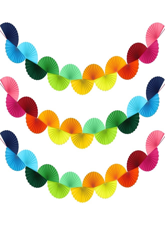Weekgrat 3 Pack Wedding Paper Fans Garland 15.6ft Colorful Background Ceiling Hanging Decorations Set for Birthday Party Supplies 3D Bachelorette Party Decorations (Rainbow) - Image 1