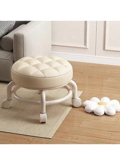 DubaiGallery Rolling Stool with 360°Swivel Caster, Low Roller Seat Wheel Stool Chair, PU Leather Rolling Stool, Sturdy Movable Mini Stool for Home Office Garage Shop  - Image 4