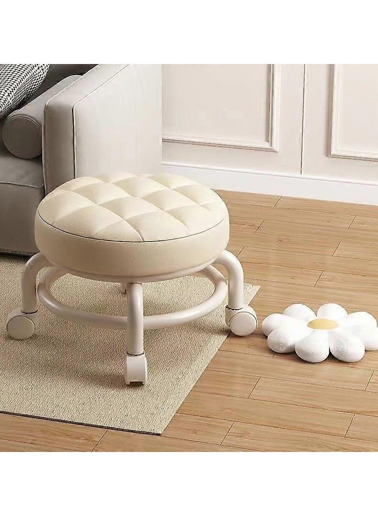DubaiGallery Rolling Stool with 360°Swivel Caster, Low Roller Seat Wheel Stool Chair, PU Leather Rolling Stool, Sturdy Movable Mini Stool for Home Office Garage Shop  - Image 4