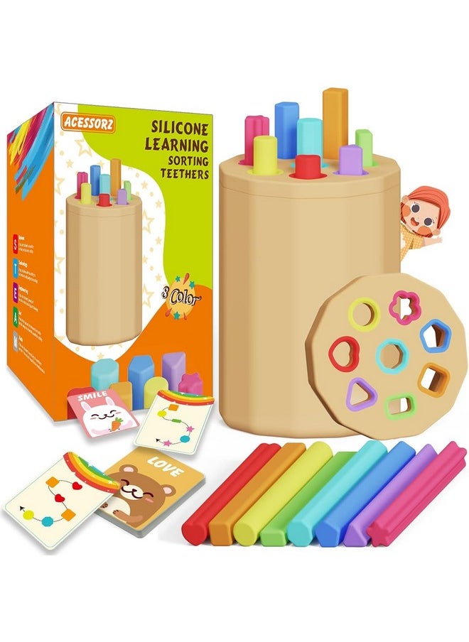 Acessorz Montessori Toys for 1-3 Year Old - Silicone Learning Color Shape Sorting Teether Travel Toys for Toddlers Age 1 2 3, Fine Motor Skills Infants Sensory Matching Games, Busy Board Boys Girls Gifts  - Image 1