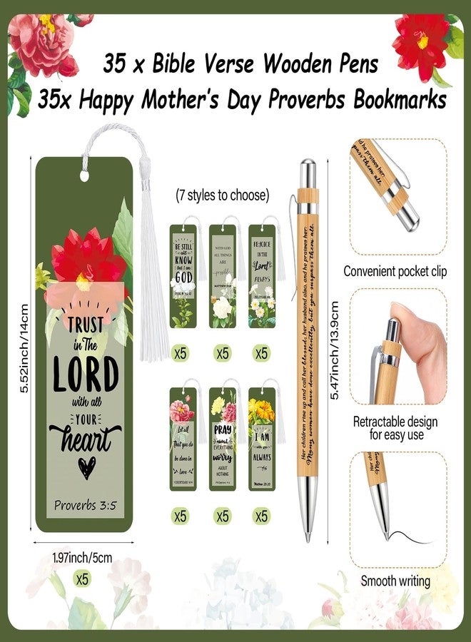 Spakon 35 Sets Mother's Day Church Gifts Bible Verse Bookmarks Inspirational Bamboo Pens Gift Bags Mom Christian Gifts Bulk Religious Mothers Day Party Favors - Image 2