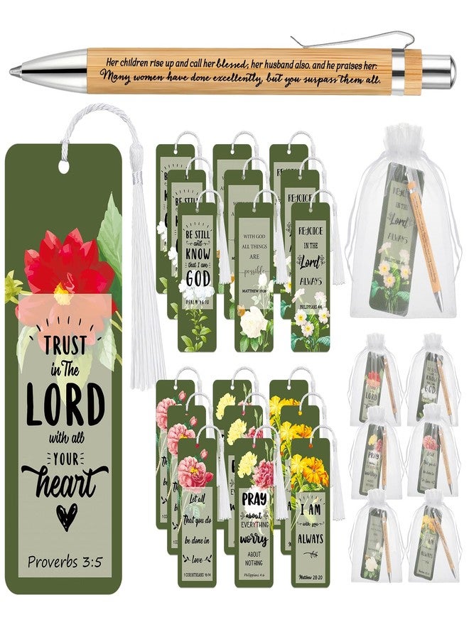 Spakon 35 Sets Mother's Day Church Gifts Bible Verse Bookmarks Inspirational Bamboo Pens Gift Bags Mom Christian Gifts Bulk Religious Mothers Day Party Favors - Image 1