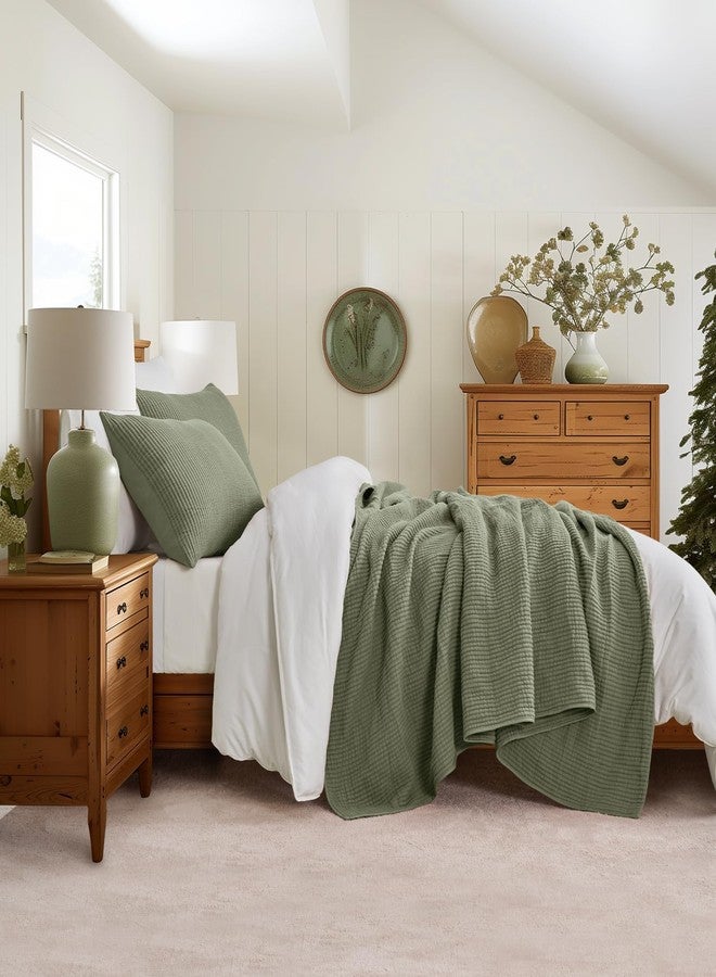 EVERGRACEHOME Cotton Coverlet Set Full Queen Size 3 Pieces, Lightweight Soft Ribbed Matelassé Bedspread Quilt Set, Cozy Oversized Quilted Bedding Set with 2 Pillow Shams for All Seasons, Olive Green - Image 2