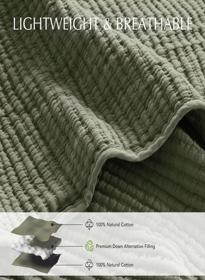 EVERGRACEHOME Cotton Coverlet Set Full Queen Size 3 Pieces, Lightweight Soft Ribbed Matelassé Bedspread Quilt Set, Cozy Oversized Quilted Bedding Set with 2 Pillow Shams for All Seasons, Olive Green - Image 3