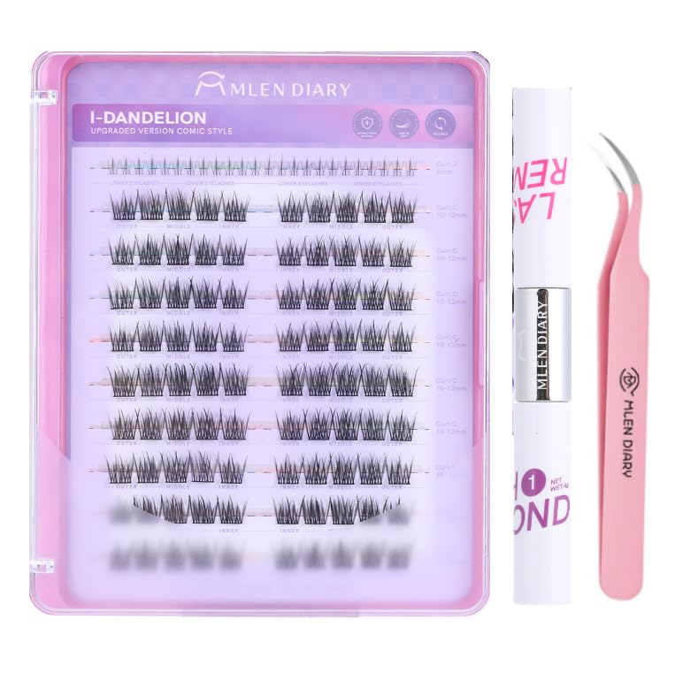 MLEN DIARY Natural Lash Clusters with Remover, 114 Pcs Wispy DIY Eyelash Extensions Kit, Handmade Lightweight Compact Design, Gift for Beauty Lovers, C Curl - Image 1