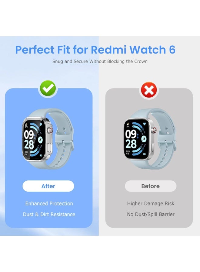حالة مع حامي شاشة زجاجي مقلص متوافق مع Redmi Watch 6 (2025 صدر) ، غطاء كامل لحماية حاجات الكمبيوتر الشخصي الصلبة غطاء الوجه لـ Redmi Watch 6 (واضح) - Image 3