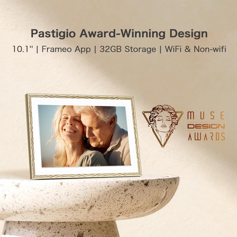 Pastigio Digital Picture Frame, 10.1'' Frameo Digital Frame Wifi, 32GB Memory, 1280*800 HD Touch Screen Digital Photo Frame, Wall Mountable, Share Instantly, Anniversary, Birthday Gifts for Women, Mom, Golden - Image 2