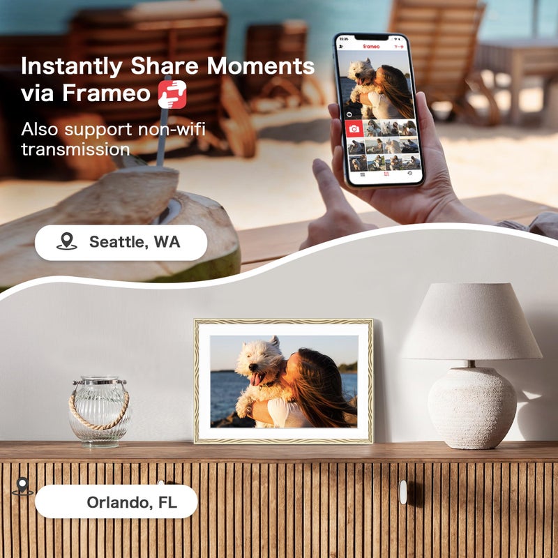Pastigio Digital Picture Frame, 10.1'' Frameo Digital Frame Wifi, 32GB Memory, 1280*800 HD Touch Screen Digital Photo Frame, Wall Mountable, Share Instantly, Anniversary, Birthday Gifts for Women, Mom, Golden - Image 4