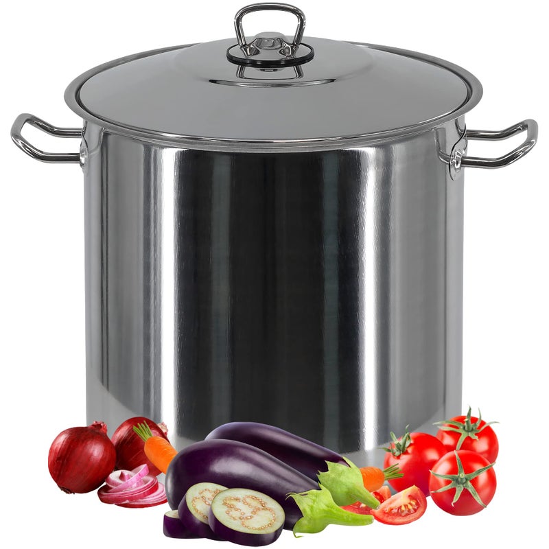 GEEZY Large Deep Stainless Steel Stock Pot 21L  Induction Base All Hob Compatible Durable  Dishwasher Safe  Great Kitchen Essential for Families Cooking Stew Curry Soup Biryani  More