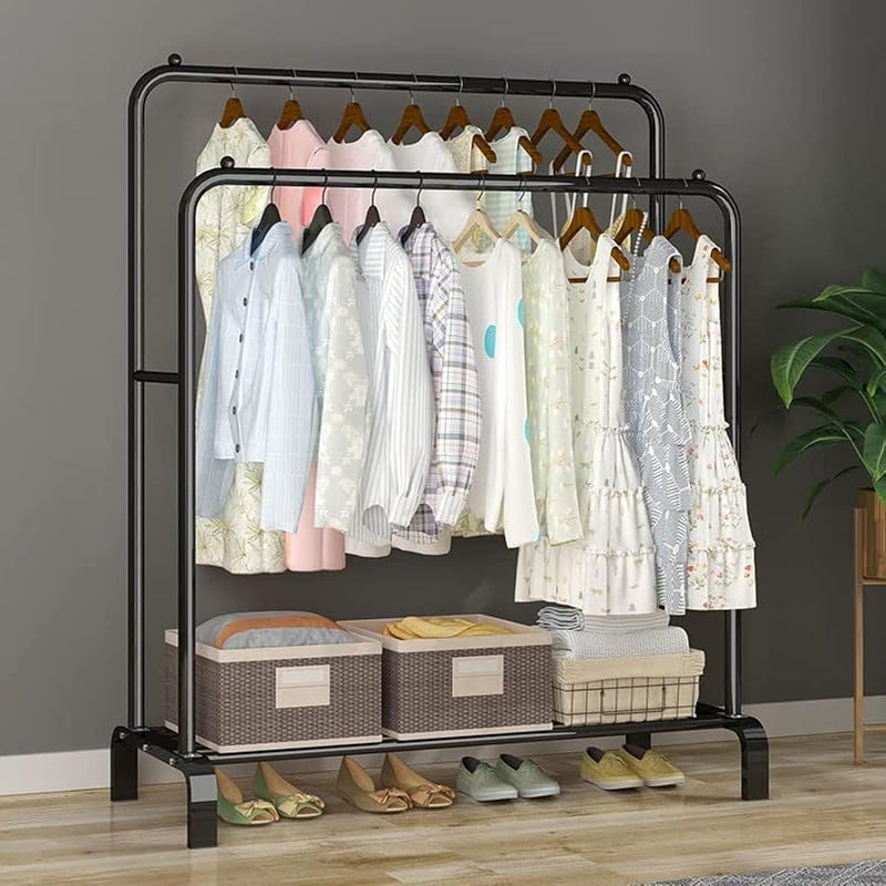 Spaceshoop Clothes Rack, Clothing Garment Rack Metal Double Rail Hanging Clothes 2-Tier Storage Shelf for Boxes Shoes Boots Commercial Grade Multi-Purpose Entryway Shelving Unit for Home Office Bedroom (black) - Image 1