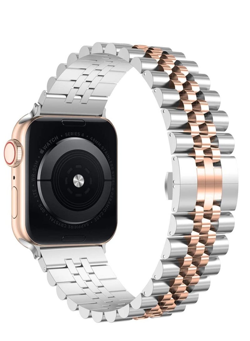 ELTRAZONE Compatible with Apple Watch Band 41mm 40mm 38mm, Stainless Steel Heavy Band with Butterfly Folding Clasp Link Bracelet for iWatch Series8/7/6/ SE Series 5/4/3/Men Women, - Image 1