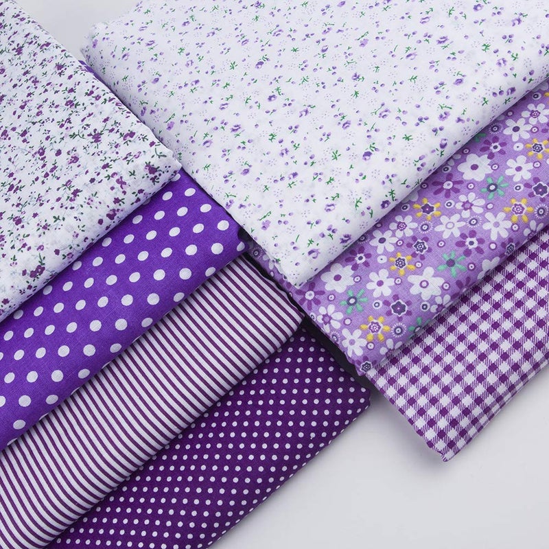 Antetek 7Pcs 20" x 20" Cotton Fabric DIY Making Supplies Quilting Patchwork Fabric Fat Quarter Bundles DIY for Quilting Cotton Patchwork Cushions (Purple, 20" x 20") - Image 2