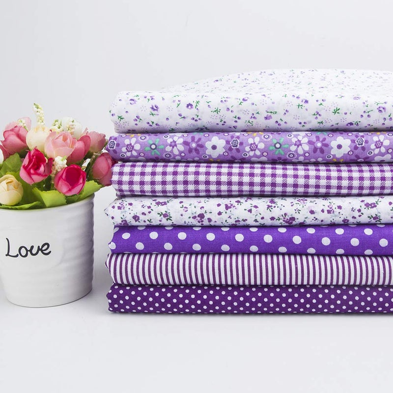 Antetek 7Pcs 20" x 20" Cotton Fabric DIY Making Supplies Quilting Patchwork Fabric Fat Quarter Bundles DIY for Quilting Cotton Patchwork Cushions (Purple, 20" x 20") - Image 1