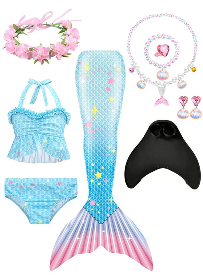 MARGOUN - 4 Pack Mermaid Tails with Mono Fin Sparkle Mermaid Swimsuit for Kids Girls Flower Headband and Mermaid Jewelry Set - Image 1
