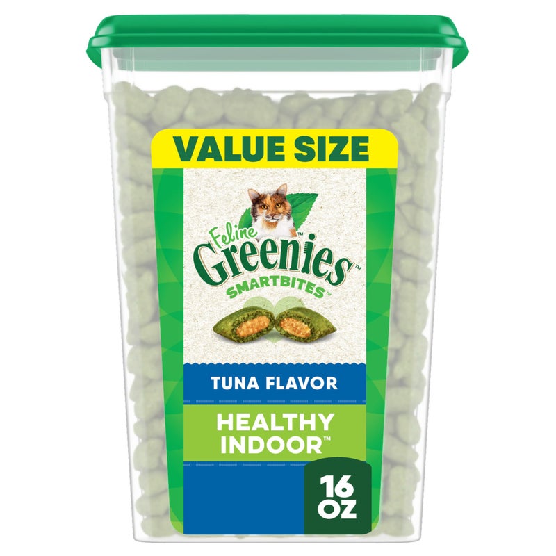Greenies Feline Smartbites Healthy Indoor Cat Treats, Tuna Flavor, 16 oz. Tub - Image 1