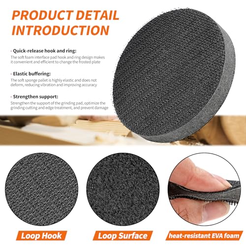 NuoDunco 3 Inch (75mm) Soft Foam Interface Sponge Pad 10 Pack 3" Hook and Loop Replacement Orbital Sander Pad for 3 Inch Random Orbital Sander Car Auto Body Sanding Discs Backing Cushion Pads - Image 4