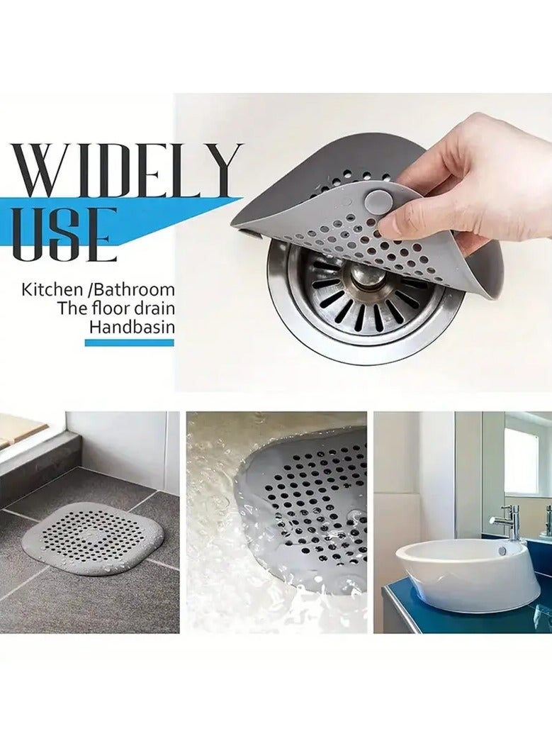 إسكدنيا 4 قطع من واقيات البالوعات المصنوعة من السيليكون مع مصاصة، غطاء بالوعة مربع لفلتر تصريف أرضية الحمام، غطاء بالوعة الدش، مصفاة الحوض، غطاء تصريف حوض الاستحمام للمطبخ والحمام - أبيض، رمادي - Image 2