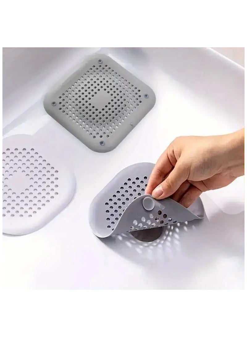 إسكدنيا 4 قطع من واقيات البالوعات المصنوعة من السيليكون مع مصاصة، غطاء بالوعة مربع لفلتر تصريف أرضية الحمام، غطاء بالوعة الدش، مصفاة الحوض، غطاء تصريف حوض الاستحمام للمطبخ والحمام - أبيض، رمادي - Image 4